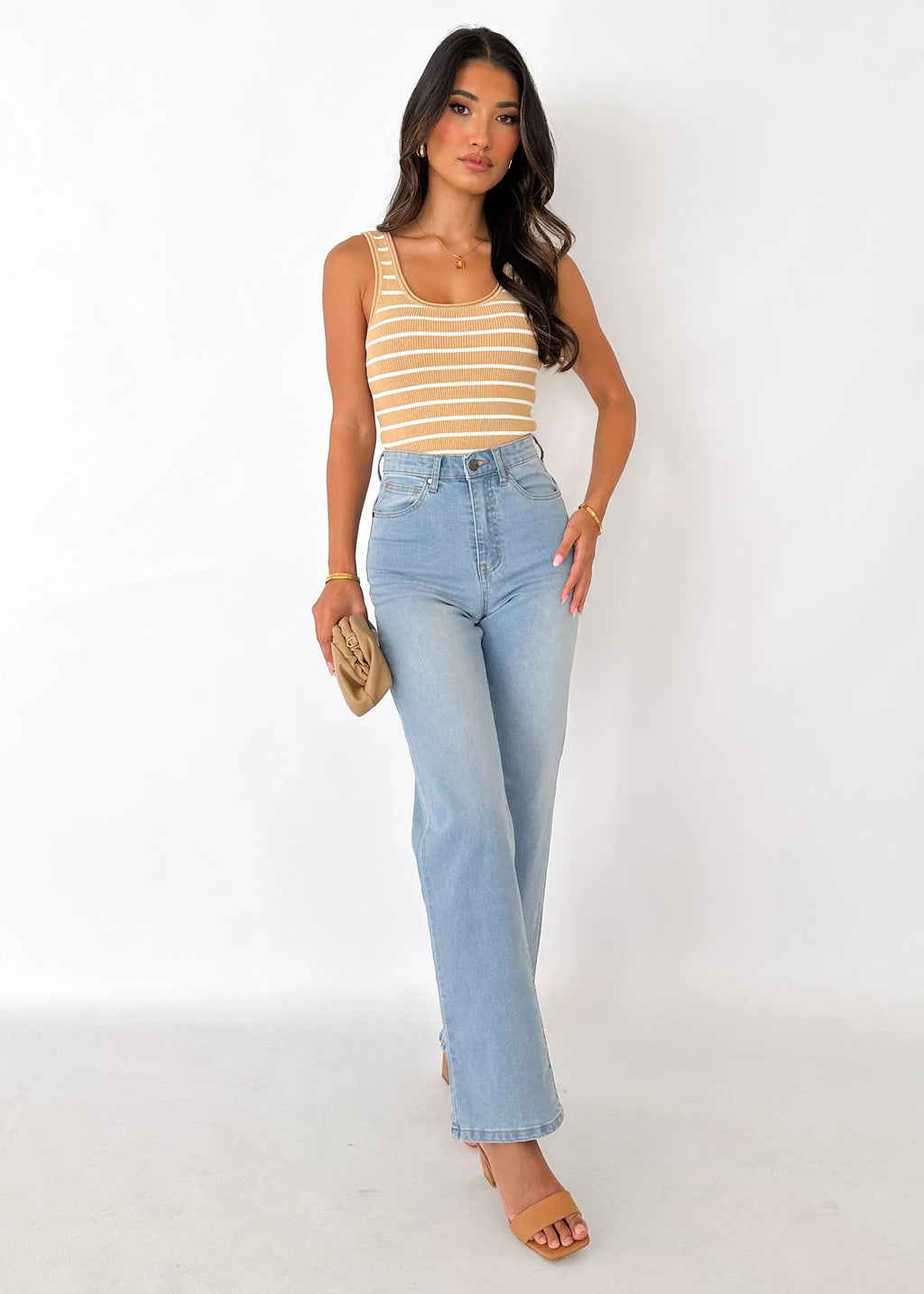 Lettah Stretch Wide Leg Jeans - Light Blue