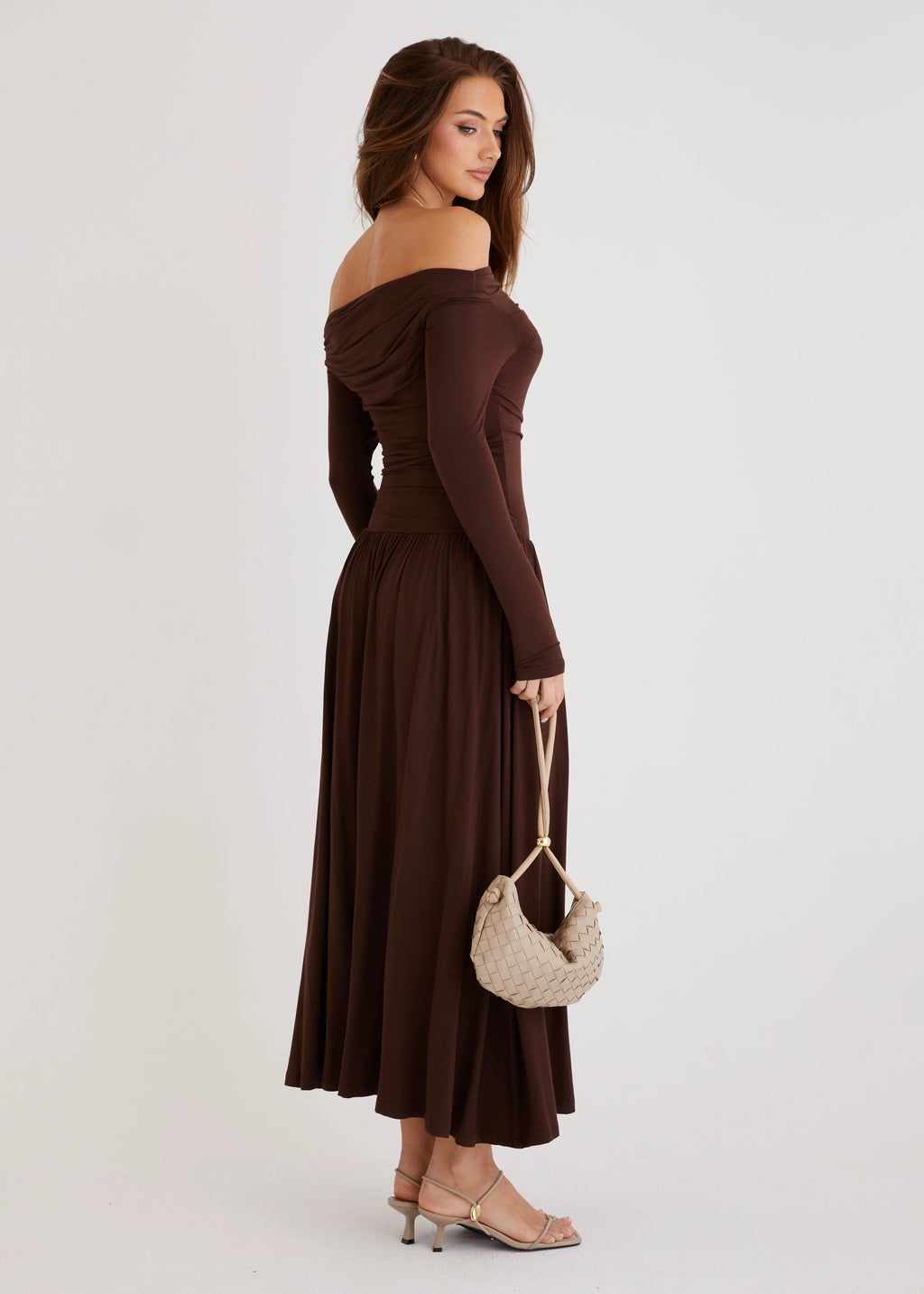 Aluna Off Shoulder Maxi Dress - Chocolate