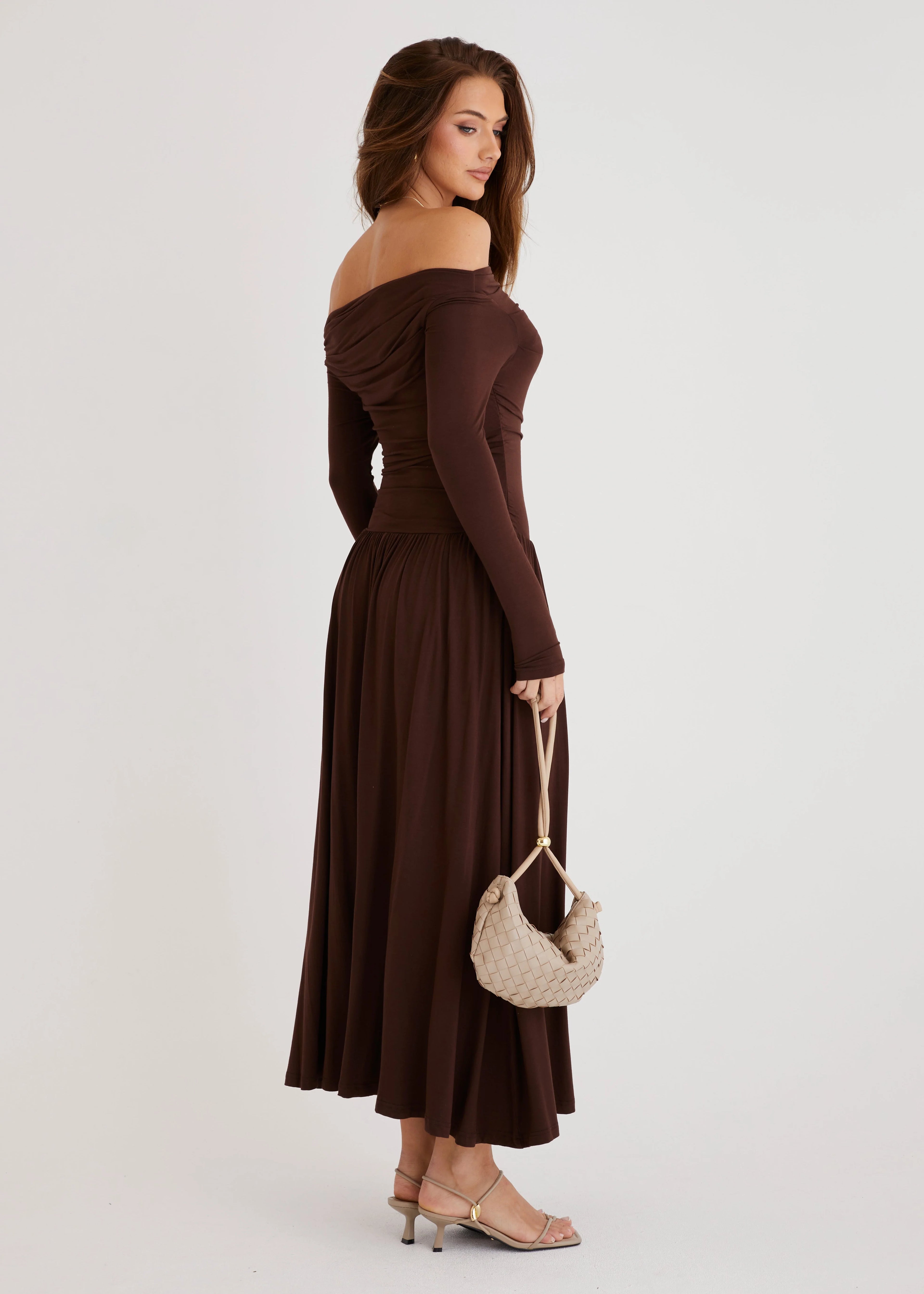 Aluna Off Shoulder Maxi Dress - Chocolate