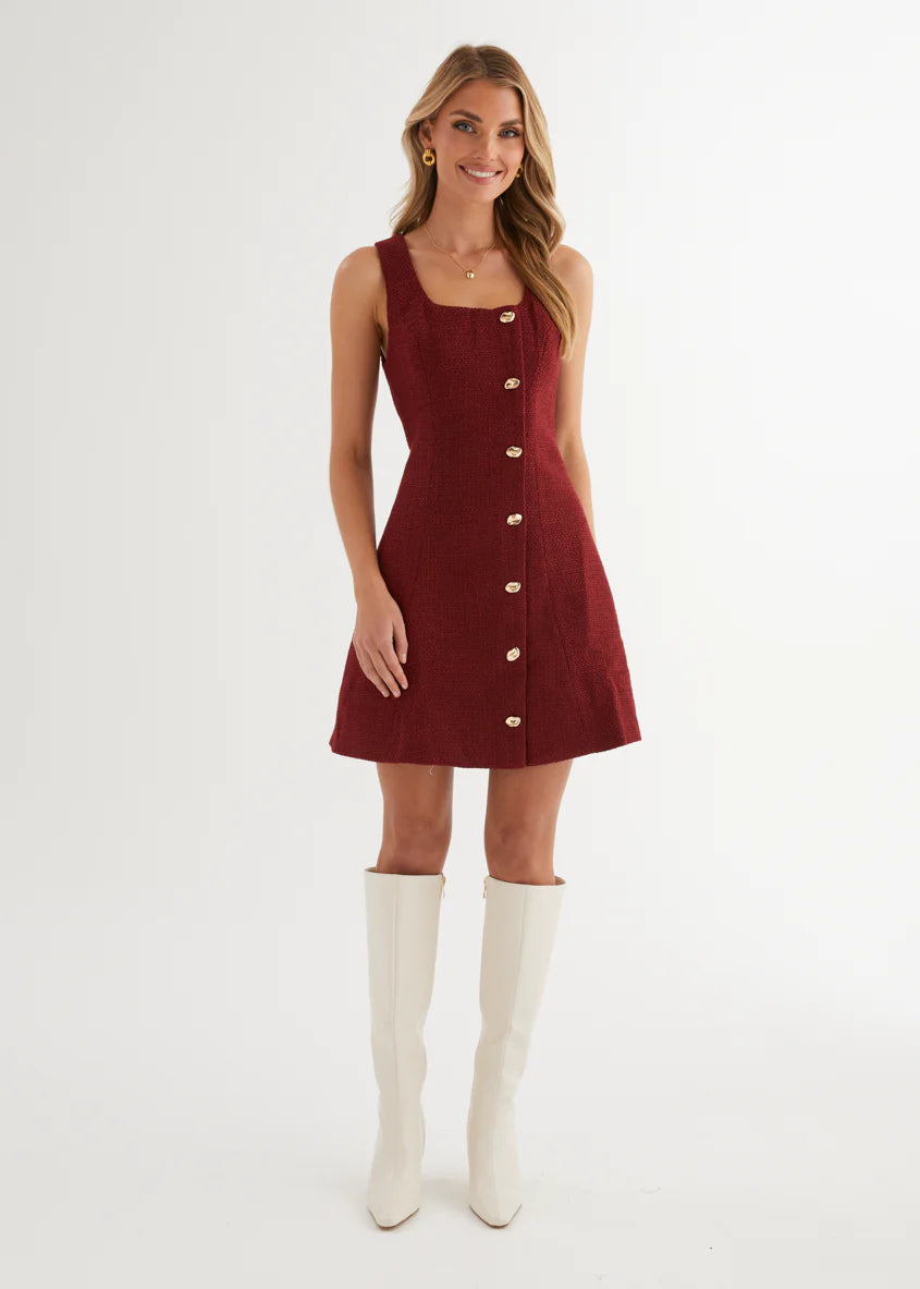 Miracle Tweed Dress - Merlot