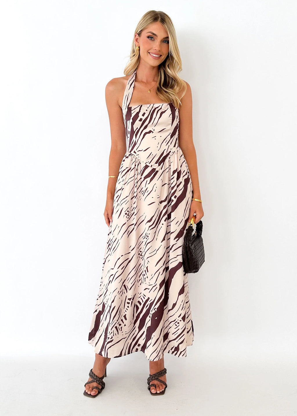 Eriot Halter Maxi Dress - Chocolate Abstract