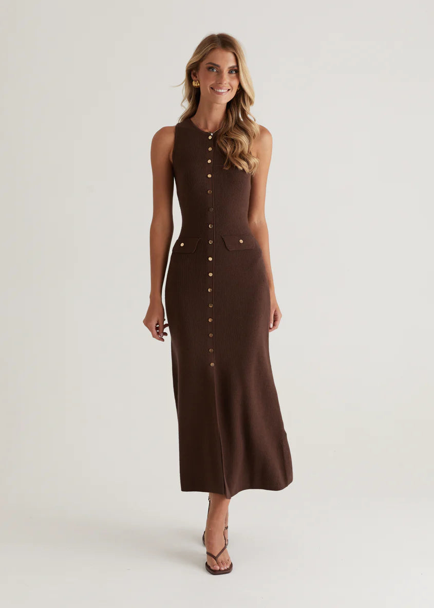 Tully Knit Midi Dress - Chocolate