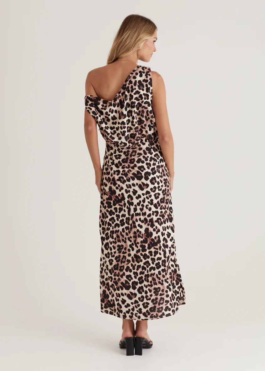 Banksy One Shoulder Maxi Dress - Leopard