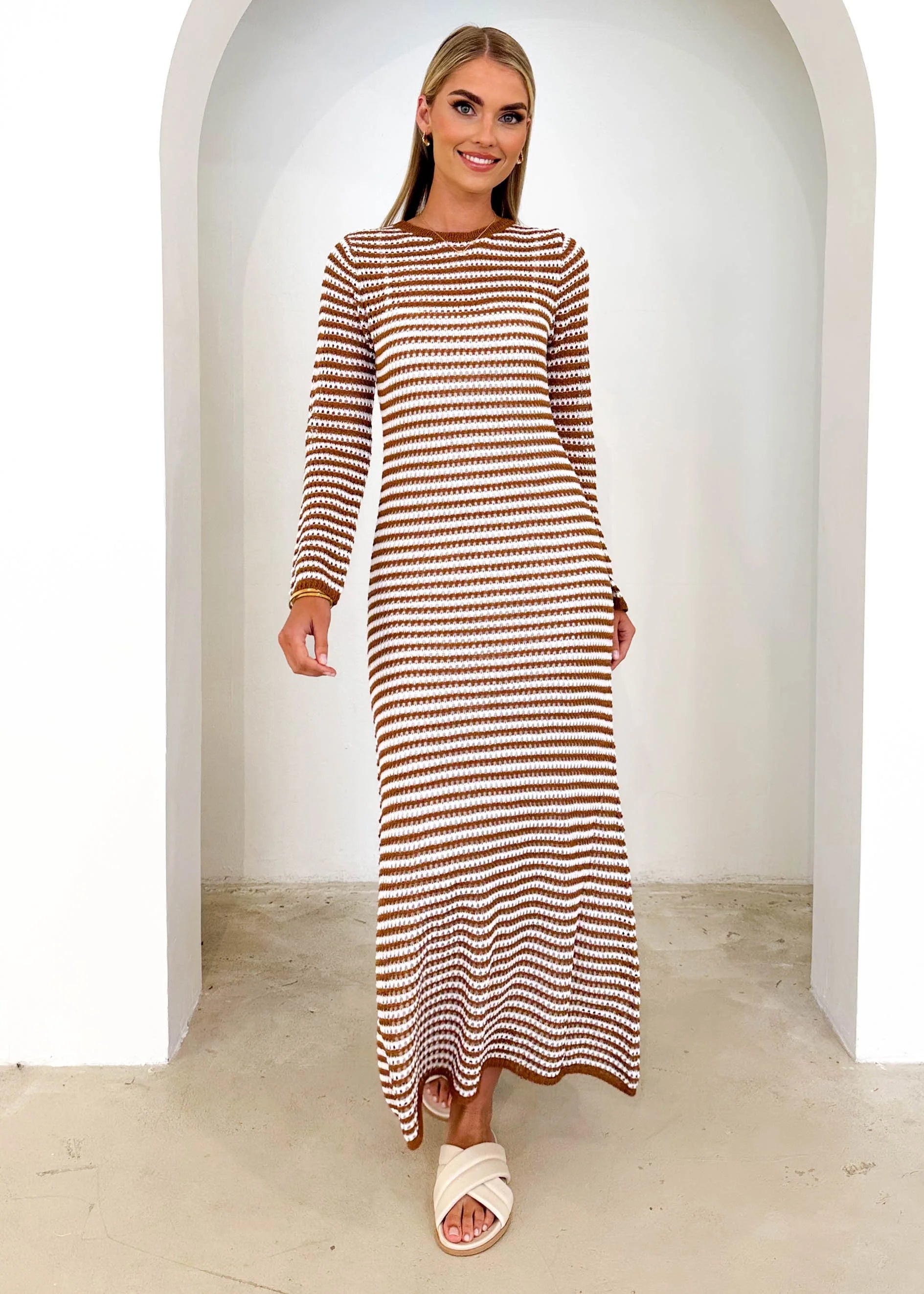 Kralta Knit Maxi Dress - Caramel Stripe