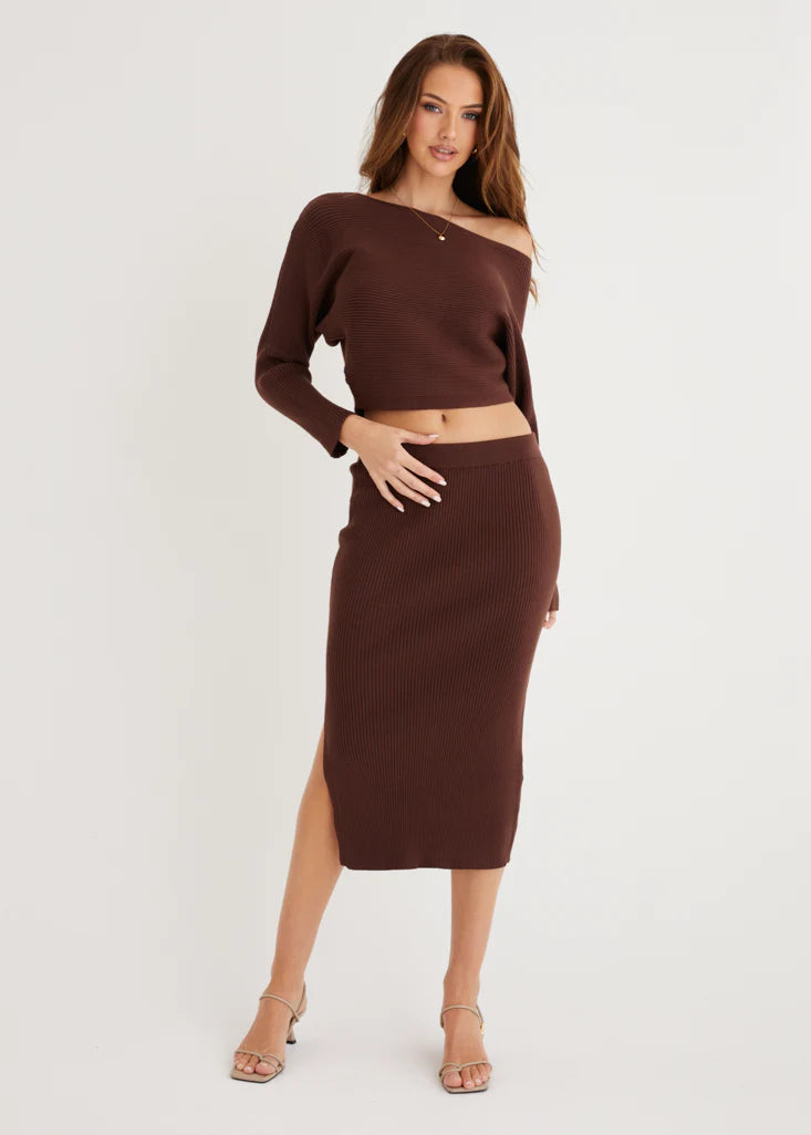 Alley Knit Midi Skirt - Chocolate