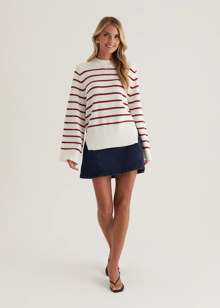 Eva Sweater - Wine Stripe