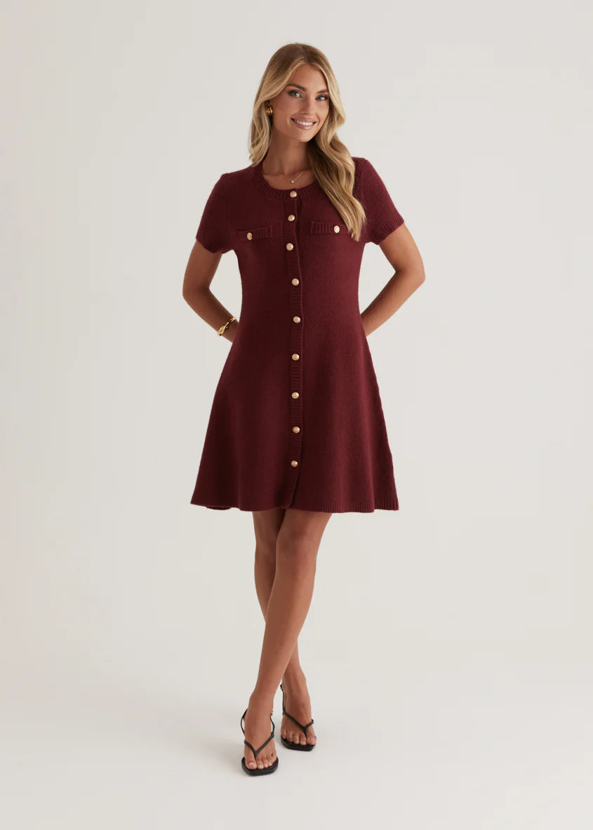 Savannah Knit Dress - Wine
