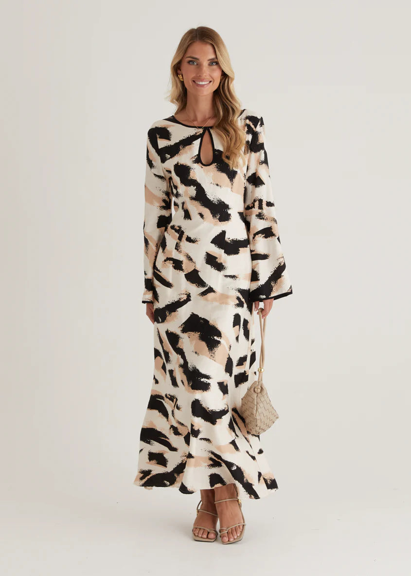 Krombae Maxi Dress - Beige Abstract