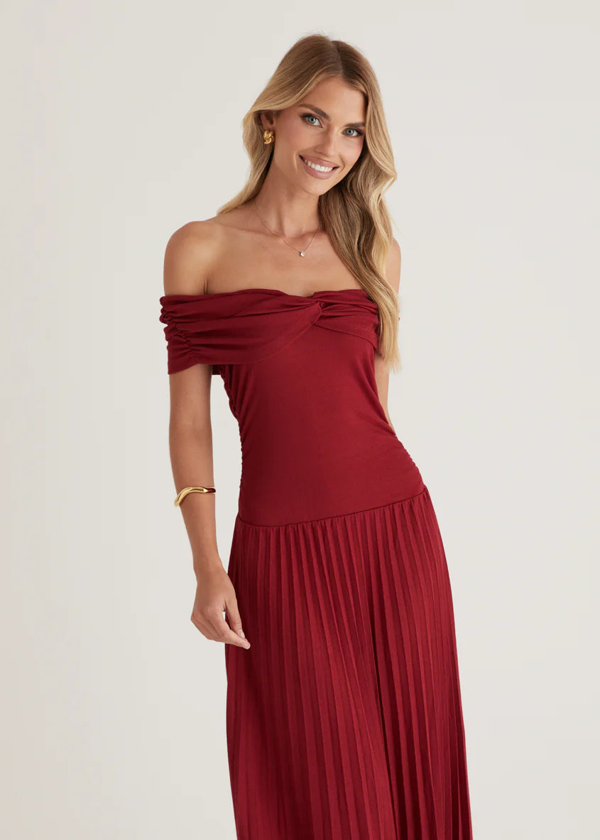 Lottie Off Shoulder Maxi Dress - Burgundy