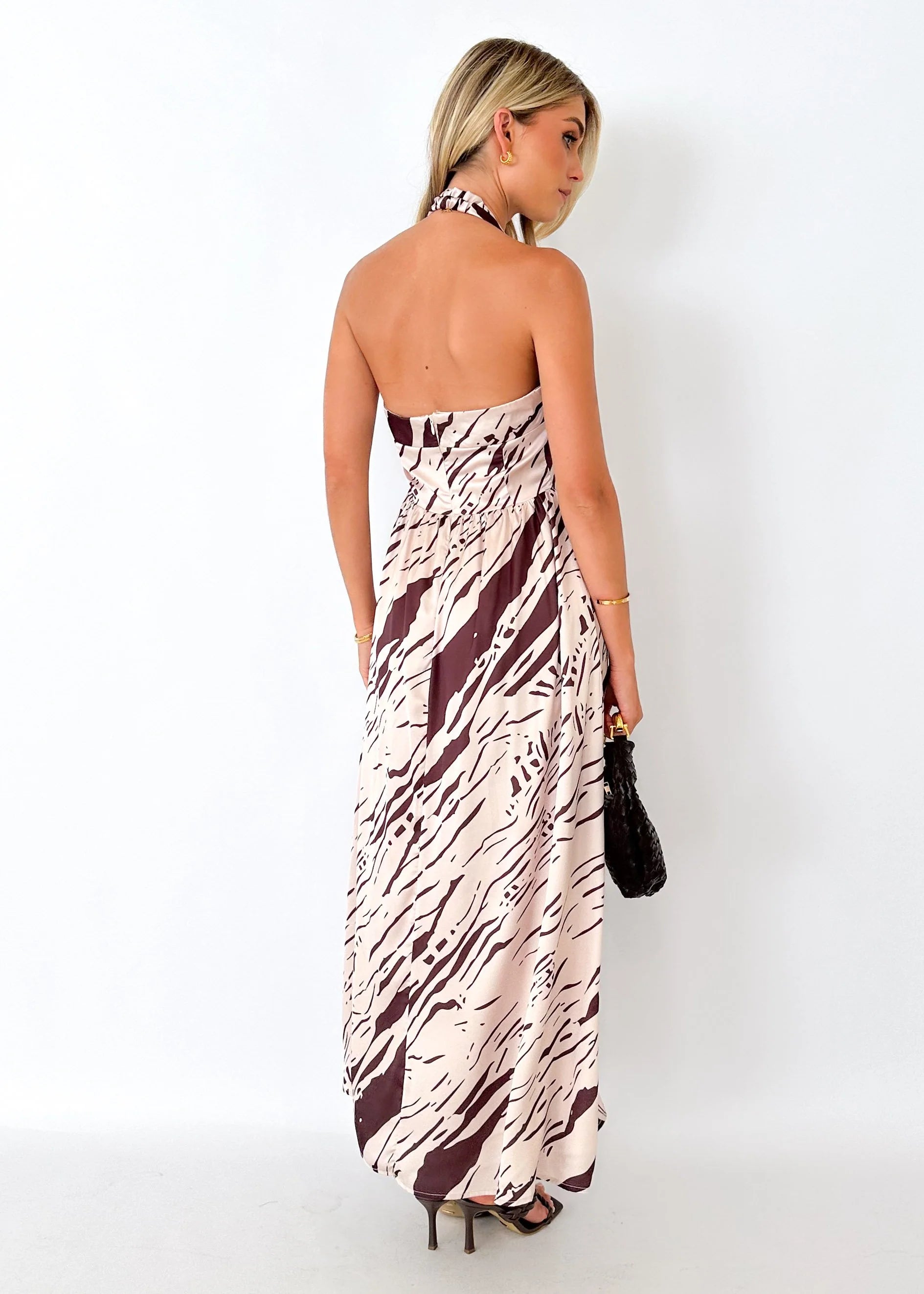 Eriot Halter Maxi Dress - Chocolate Abstract