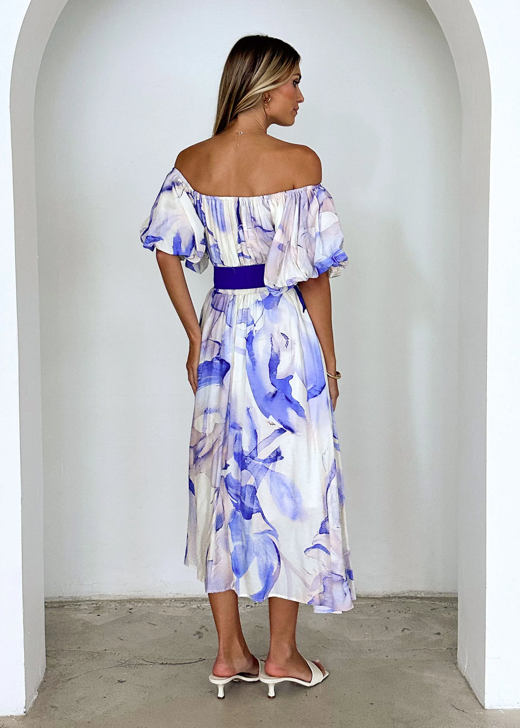 Reece Off Shoulder Midi Dress - Lapis Flame