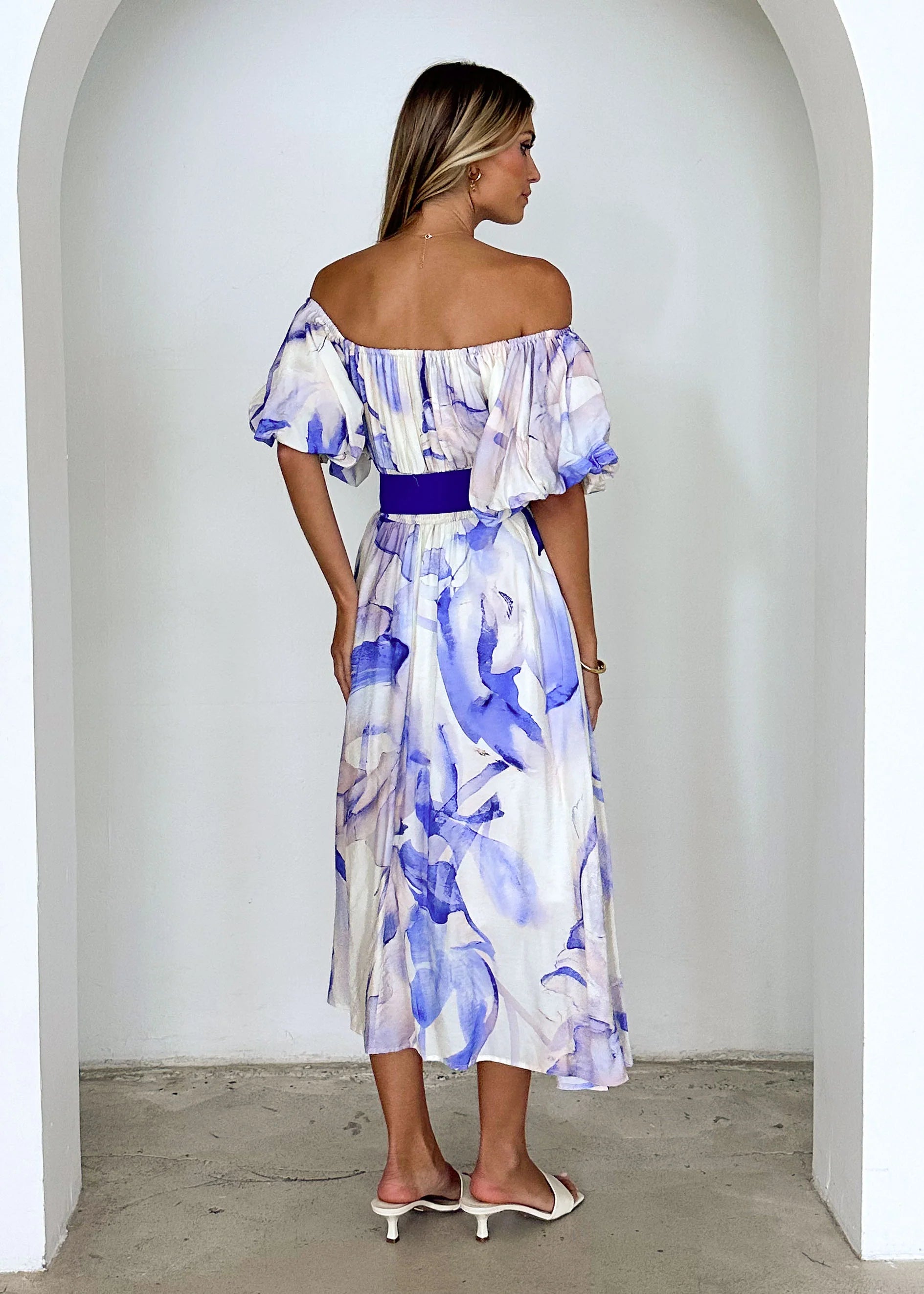 Reece Off Shoulder Midi Dress - Lapis Flame