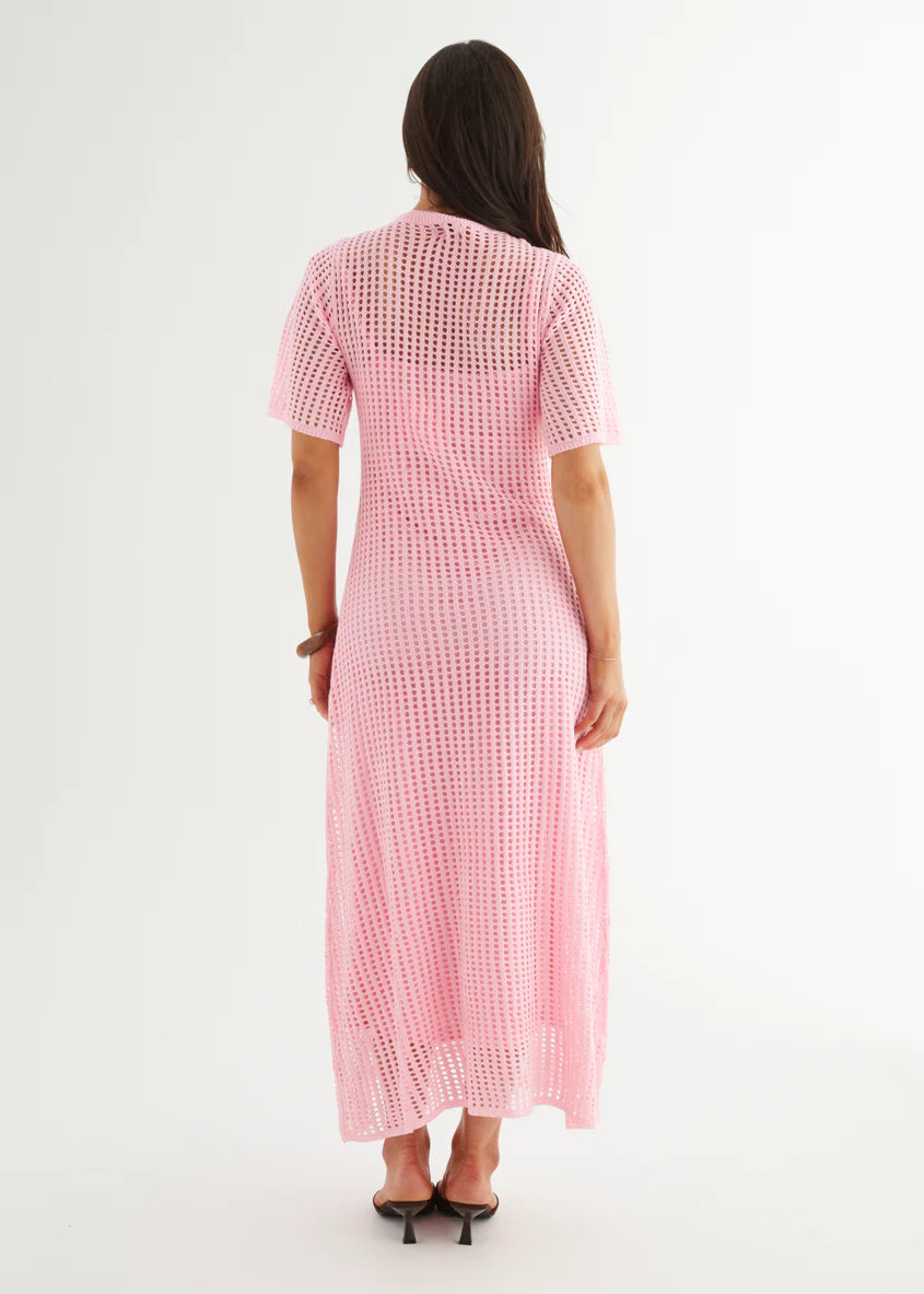 Vivvy Crochet Maxi Dress - Pink