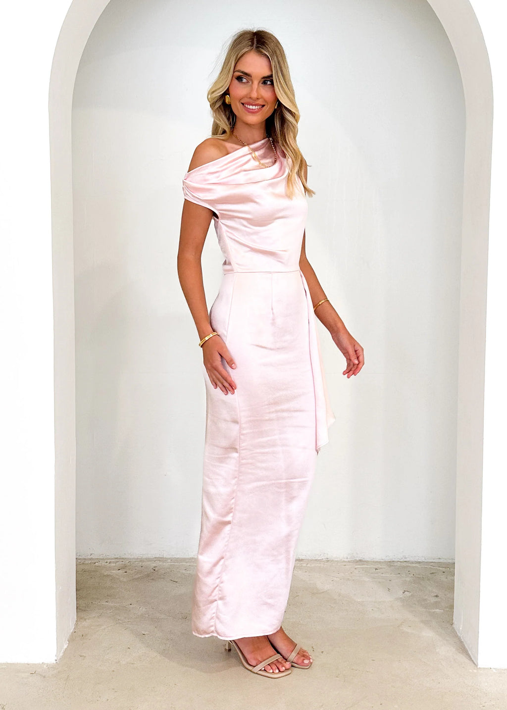 Lexrie One Shoulder Maxi Dress - Blush