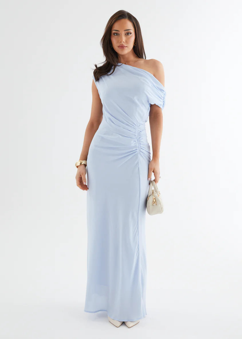 Flirtini One Shoulder Maxi Dress - Sky Blue