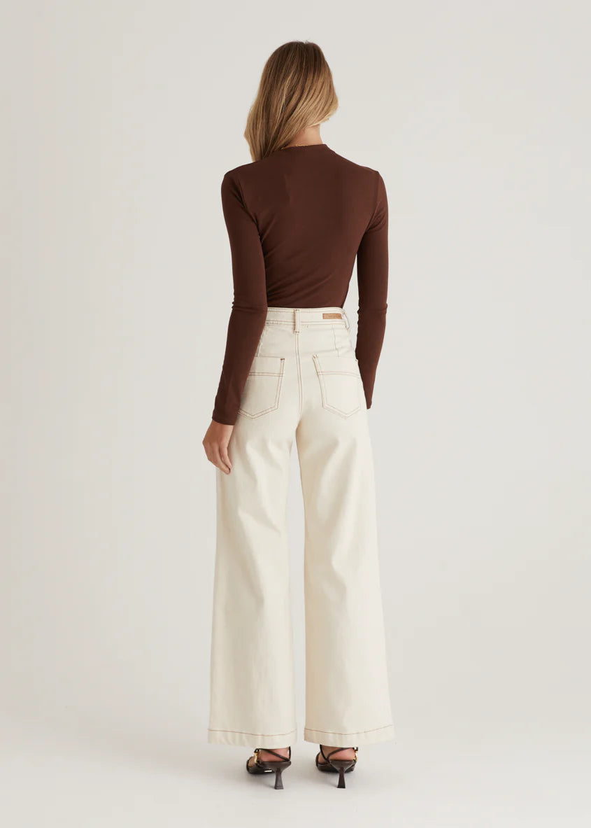 Jess Stretch Wide Leg Jeans - Sand