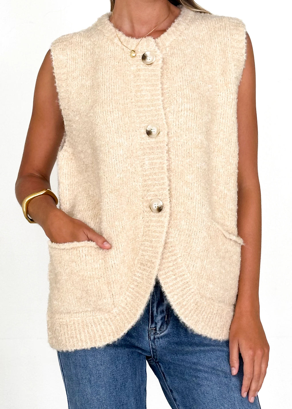 Tarragon Knitted Vest - Beige
