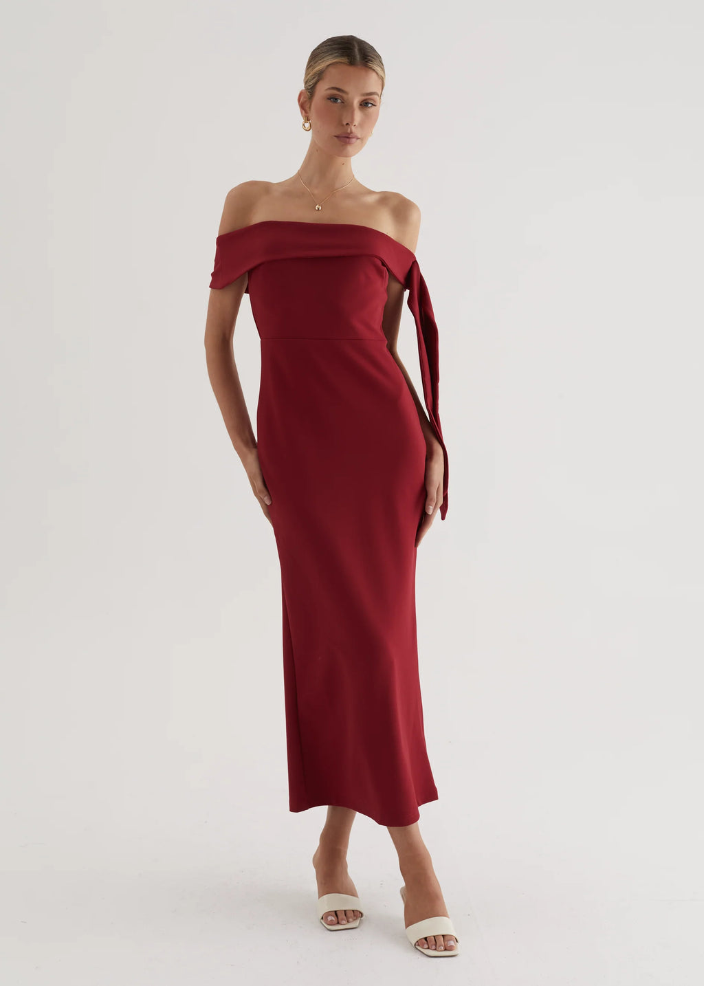Renia Off Shoulder Maxi Dress - Cherry