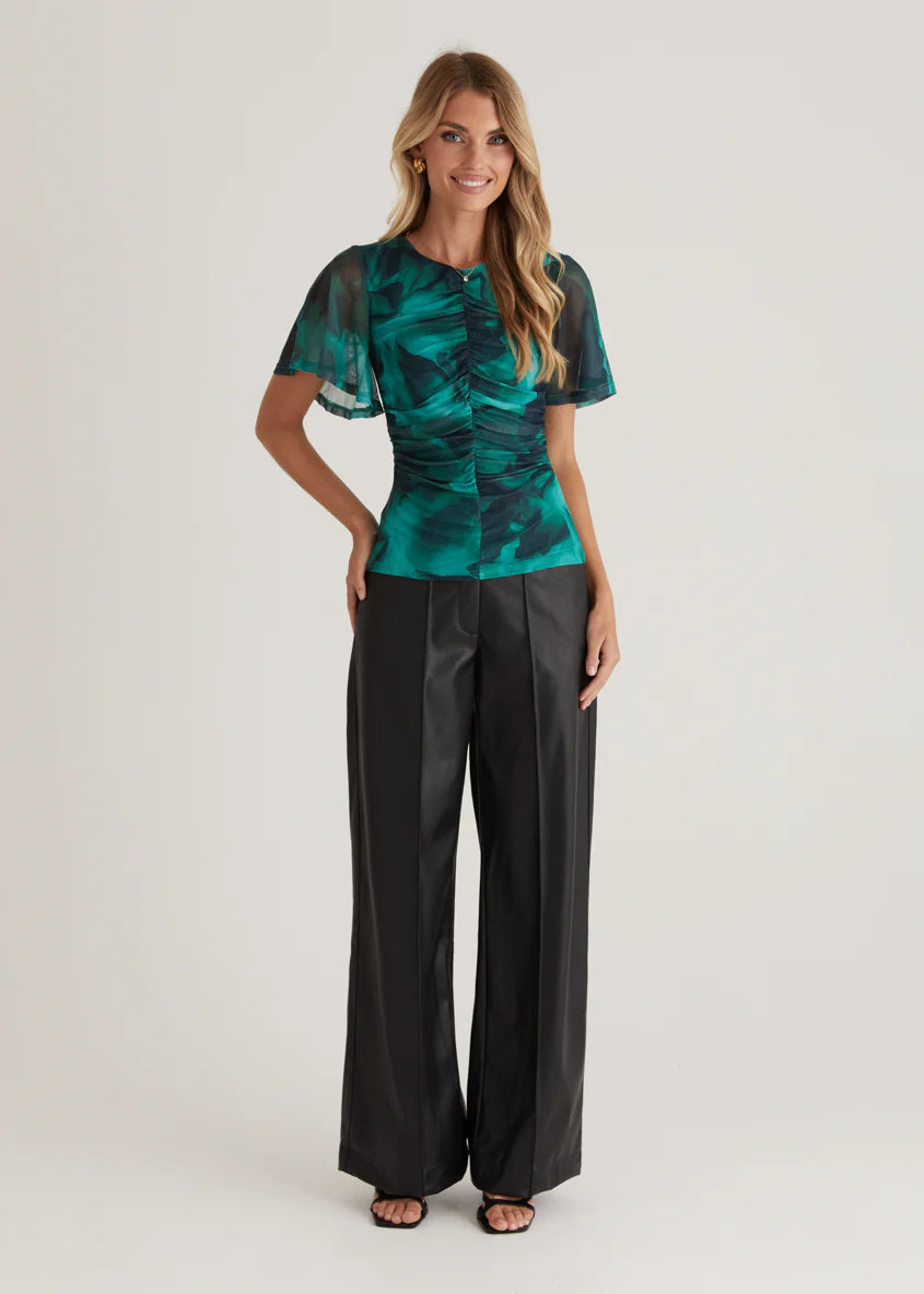 Joey Mesh Top - Emerald Watercolour