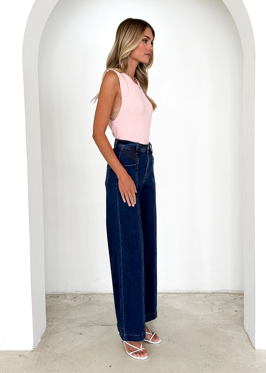 Jess Stretch Wide Leg Jeans - Mid Blue