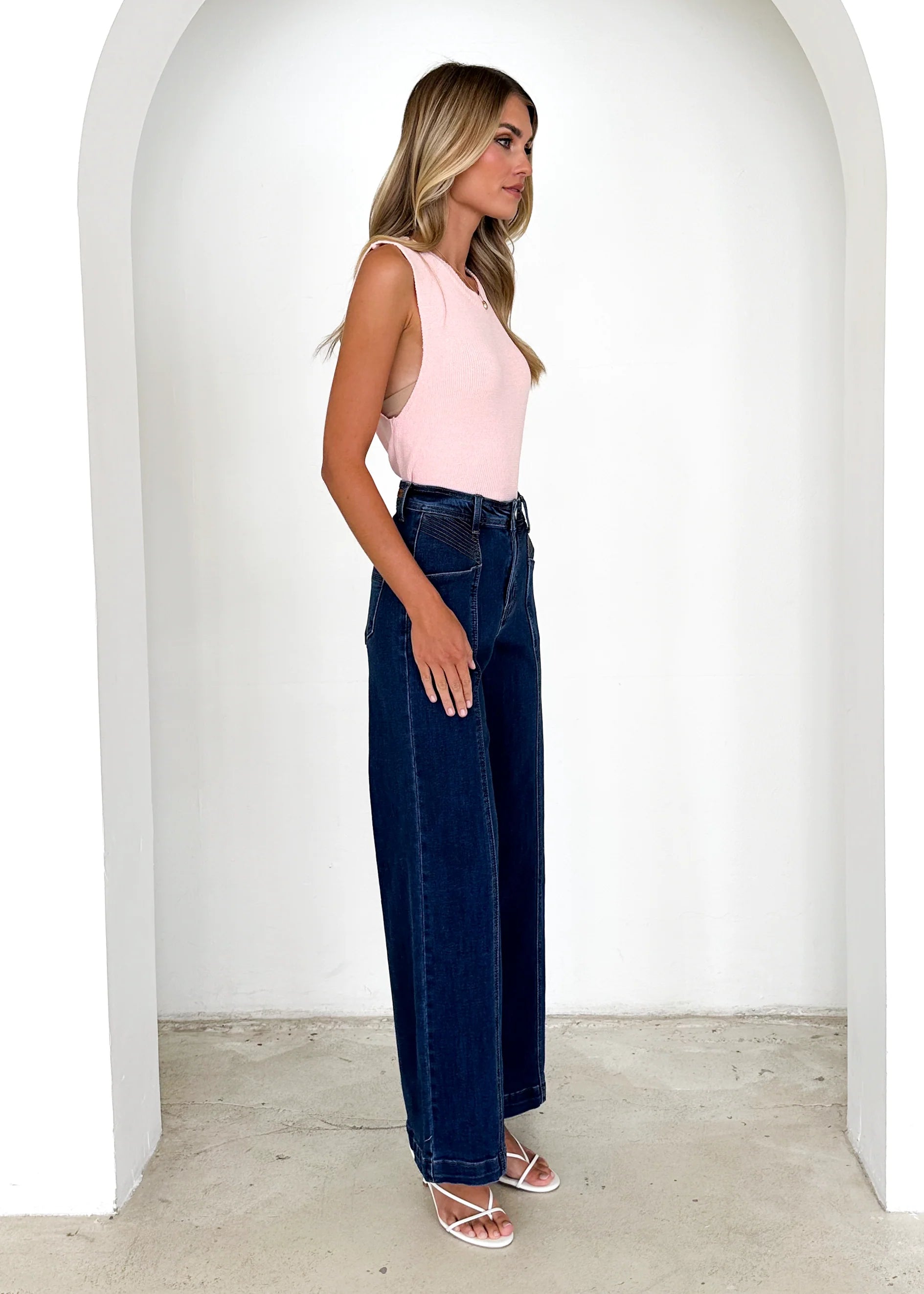Jess Stretch Wide Leg Jeans - Mid Blue