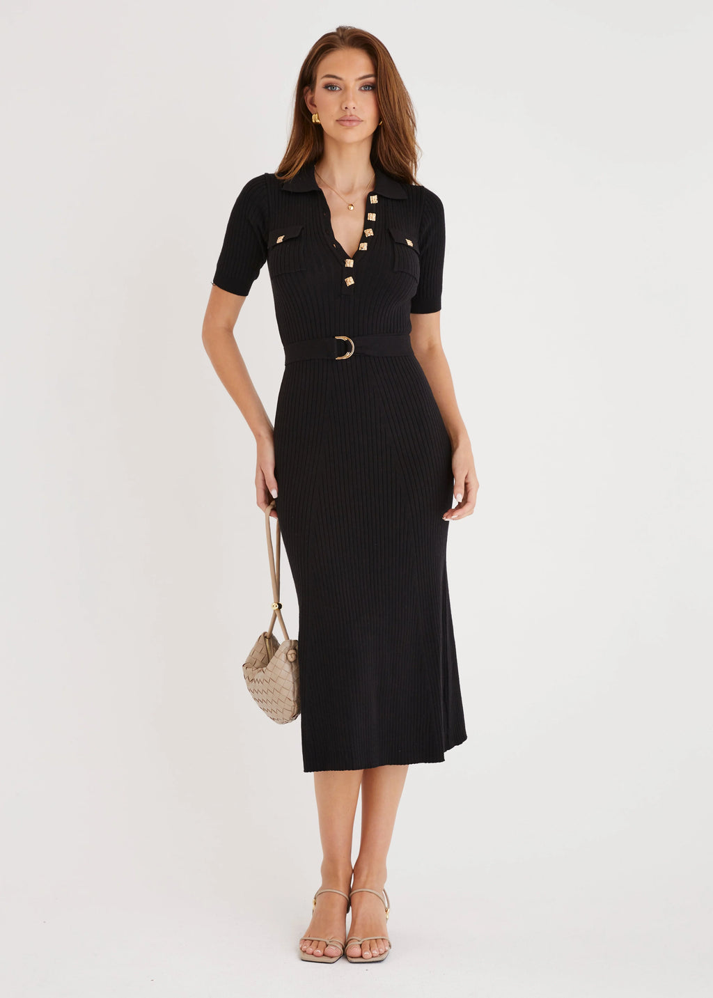Siesta Knit Midi Dress - Black