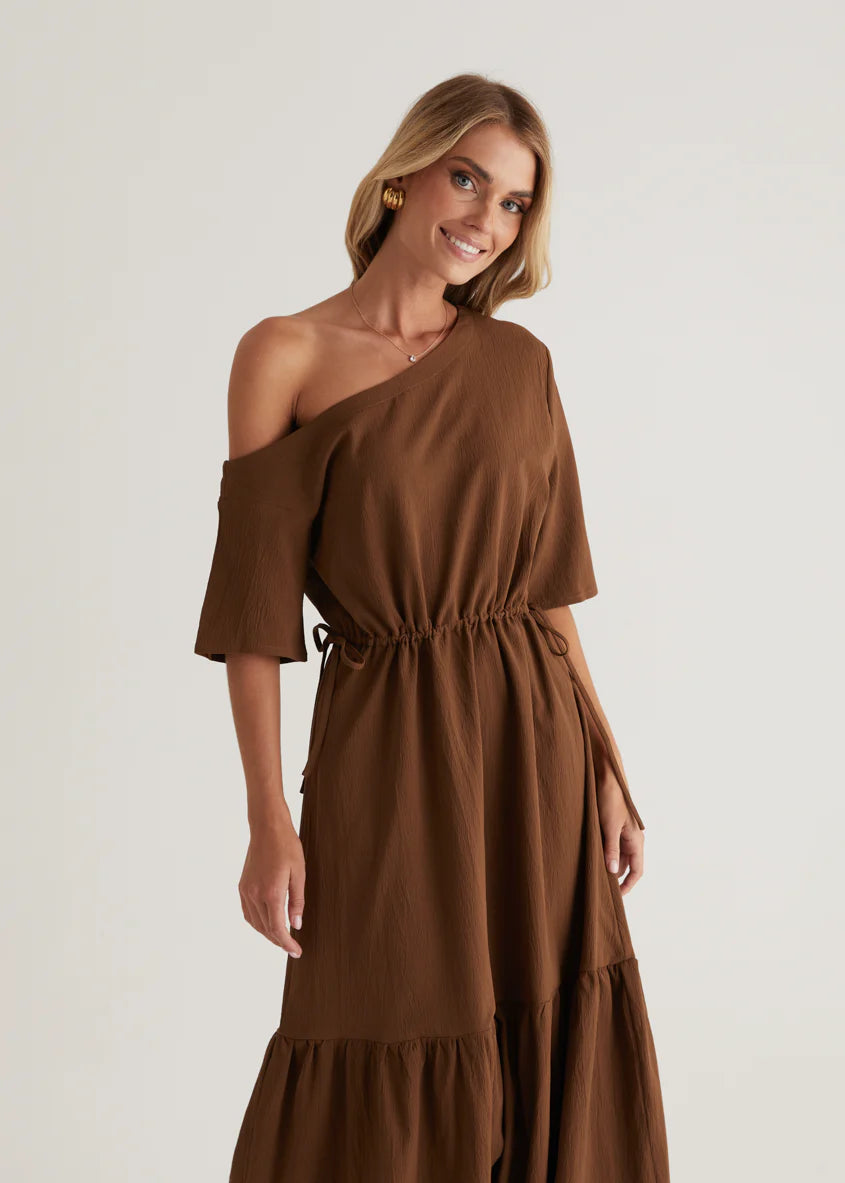 Loren Drop Shoulder Maxi Dress - Chocolate