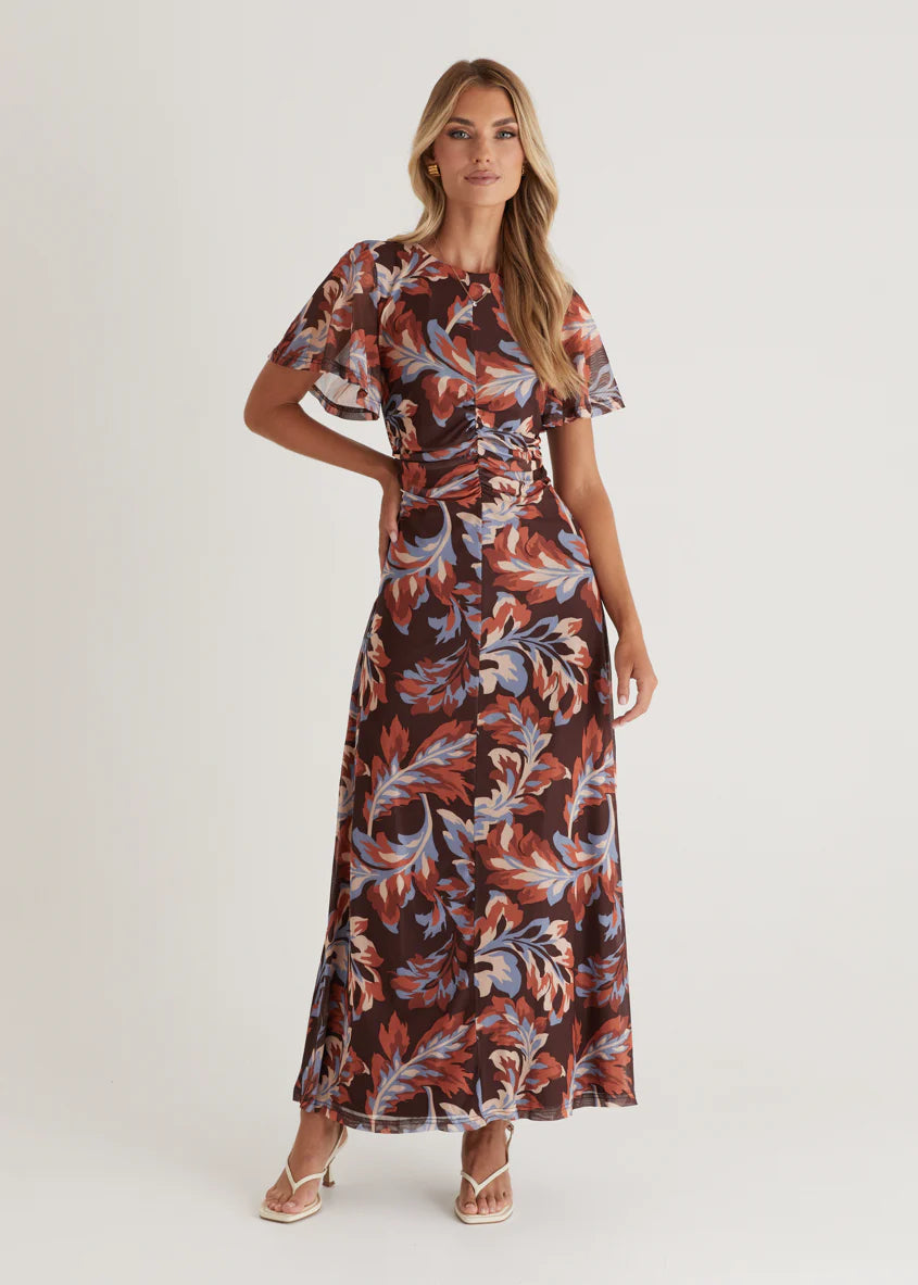 Ricki Mesh Midi Dress - Autumn Leaf