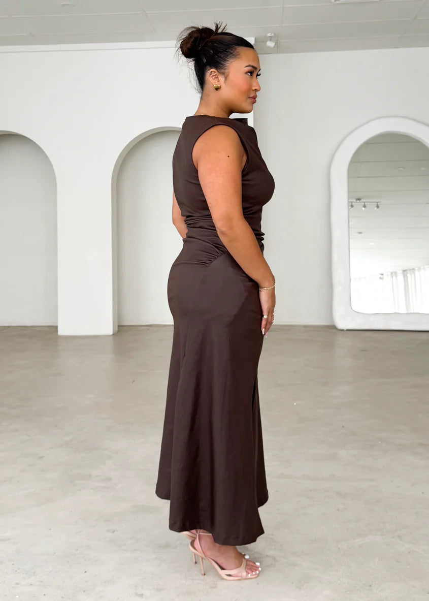 Romella Coated Midi Dress - Chocolate