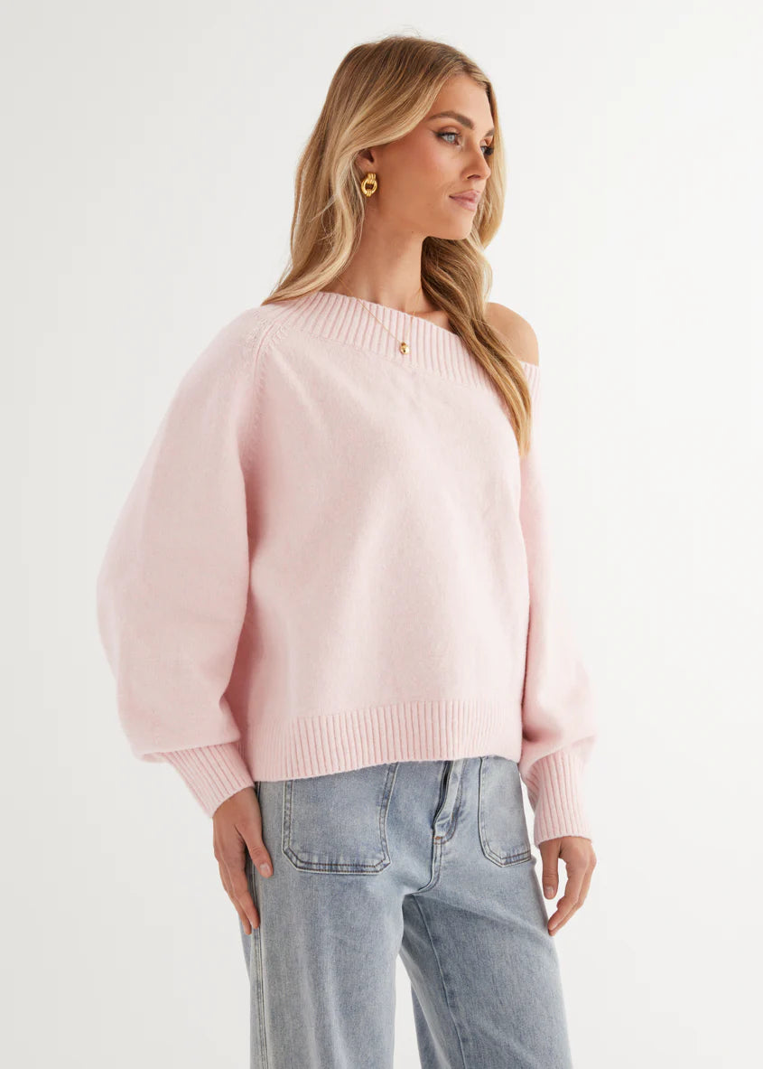 Marsha One Shoulder Sweater - Pink