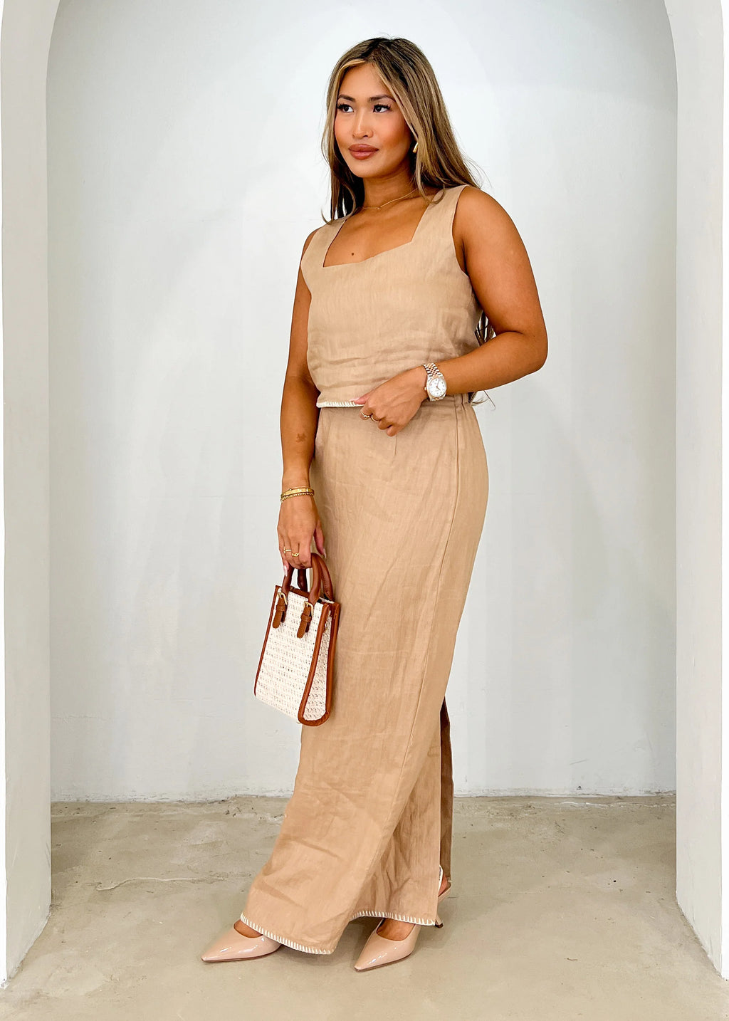 Nala Linen Maxi Skirt - Camel