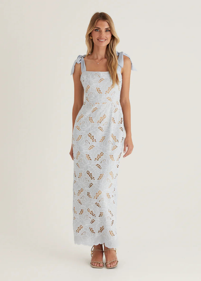 Serenity Embroidered Maxi Dress - Baby Blue