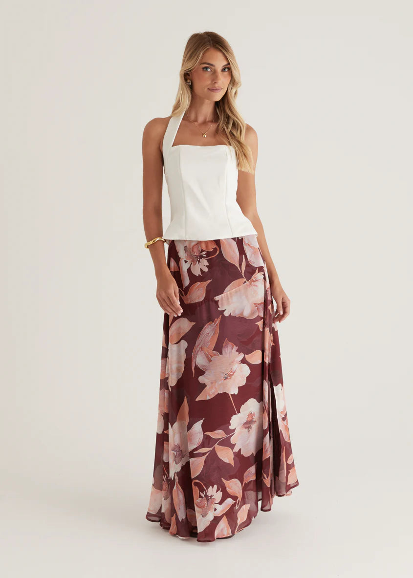 Tatum Maxi Skirt - Burgundy Floral
