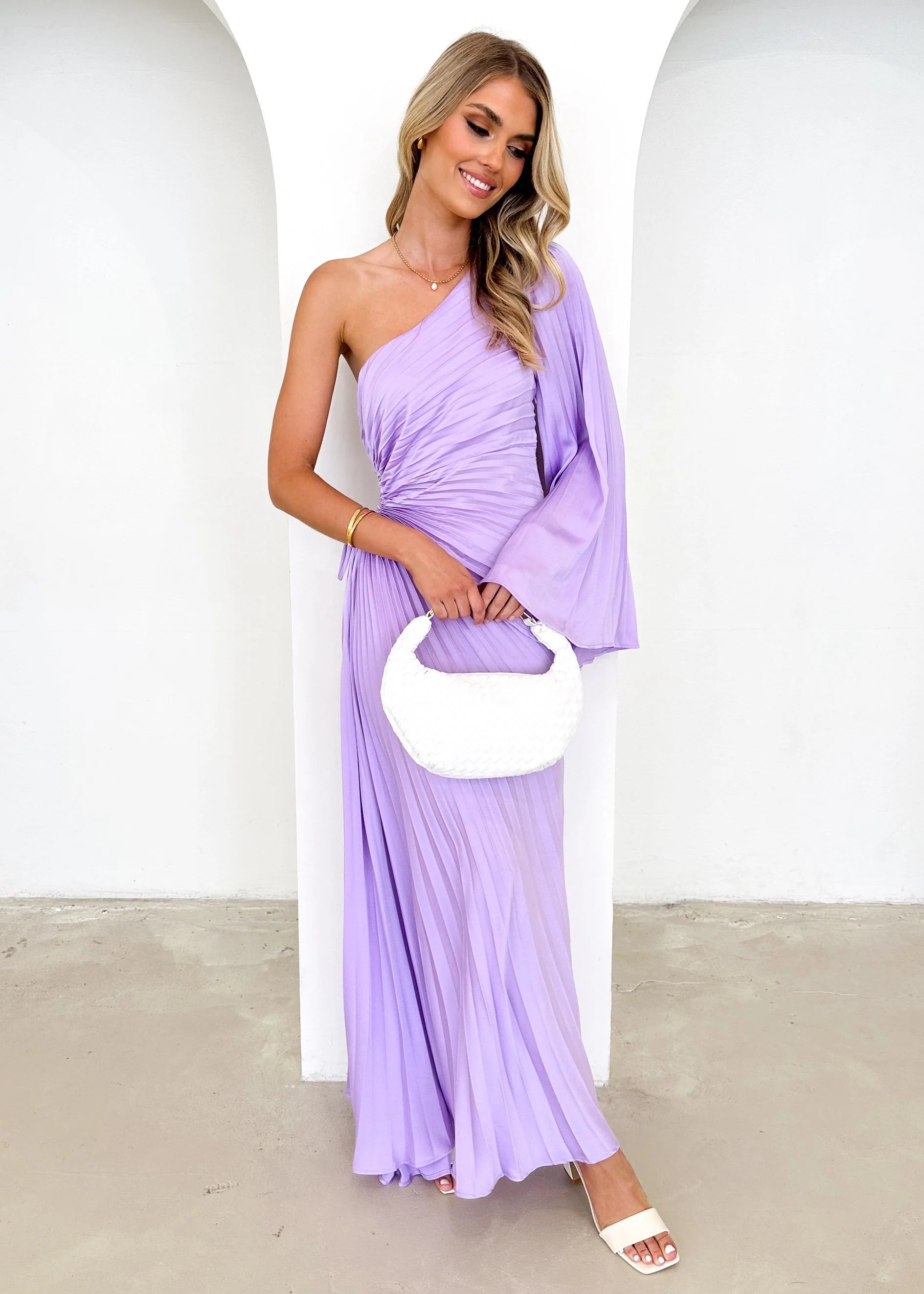 Amore One Shoulder Midi Dress - Lilac