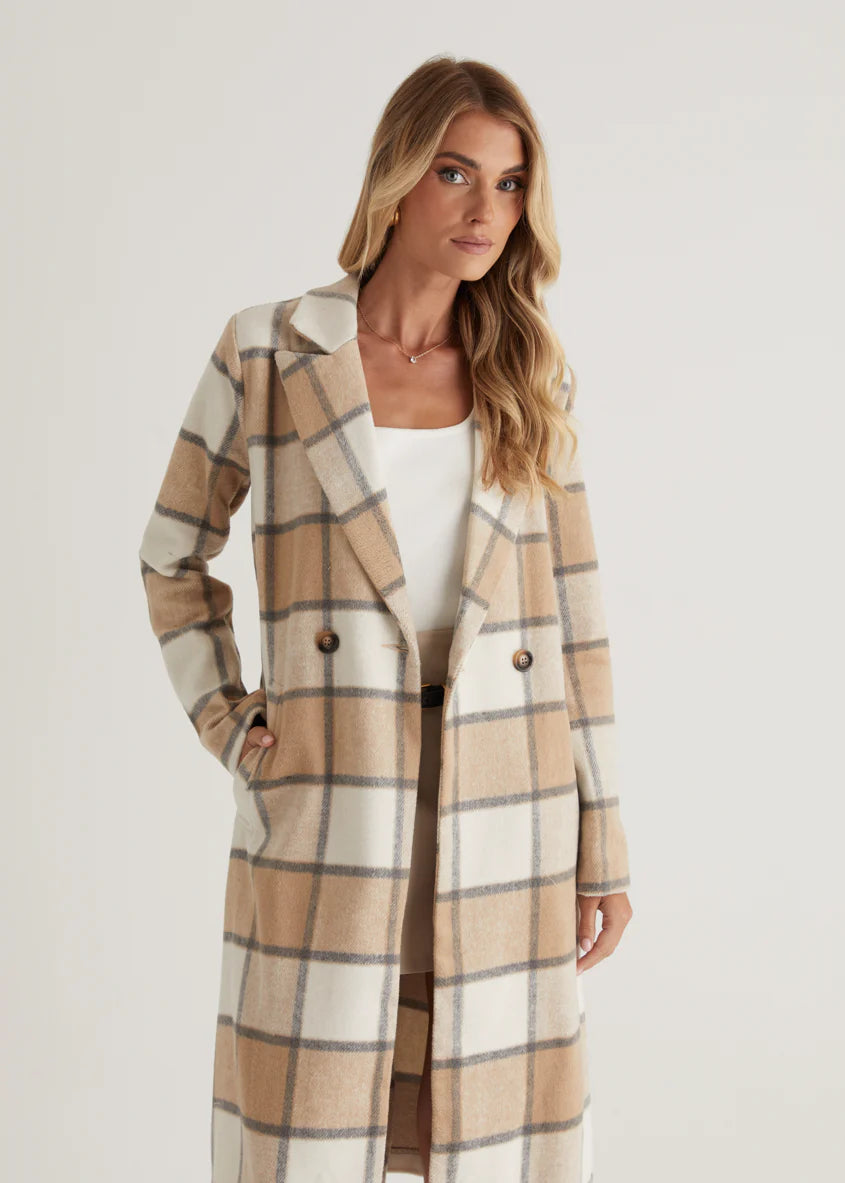 Krizzie Coat - Beige Check