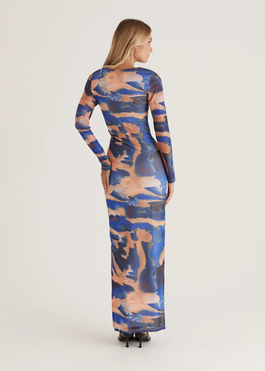 Rhianna Mesh Maxi Dress - Blue Tie Dye