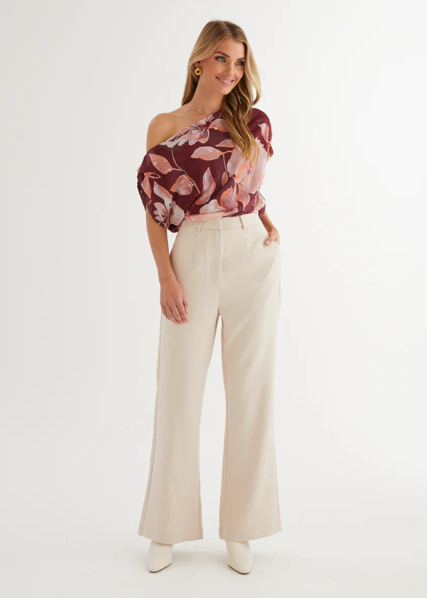 Tatum Off Shoulder Top - Burgundy Floral