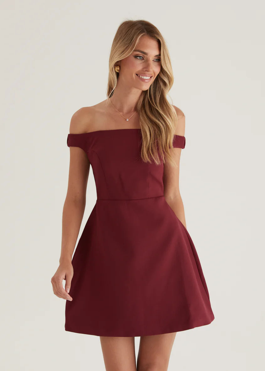 Lexa Off Shoulder Dress - Cherry