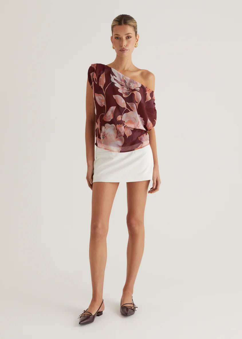 Tatum Off Shoulder Top - Burgundy Floral