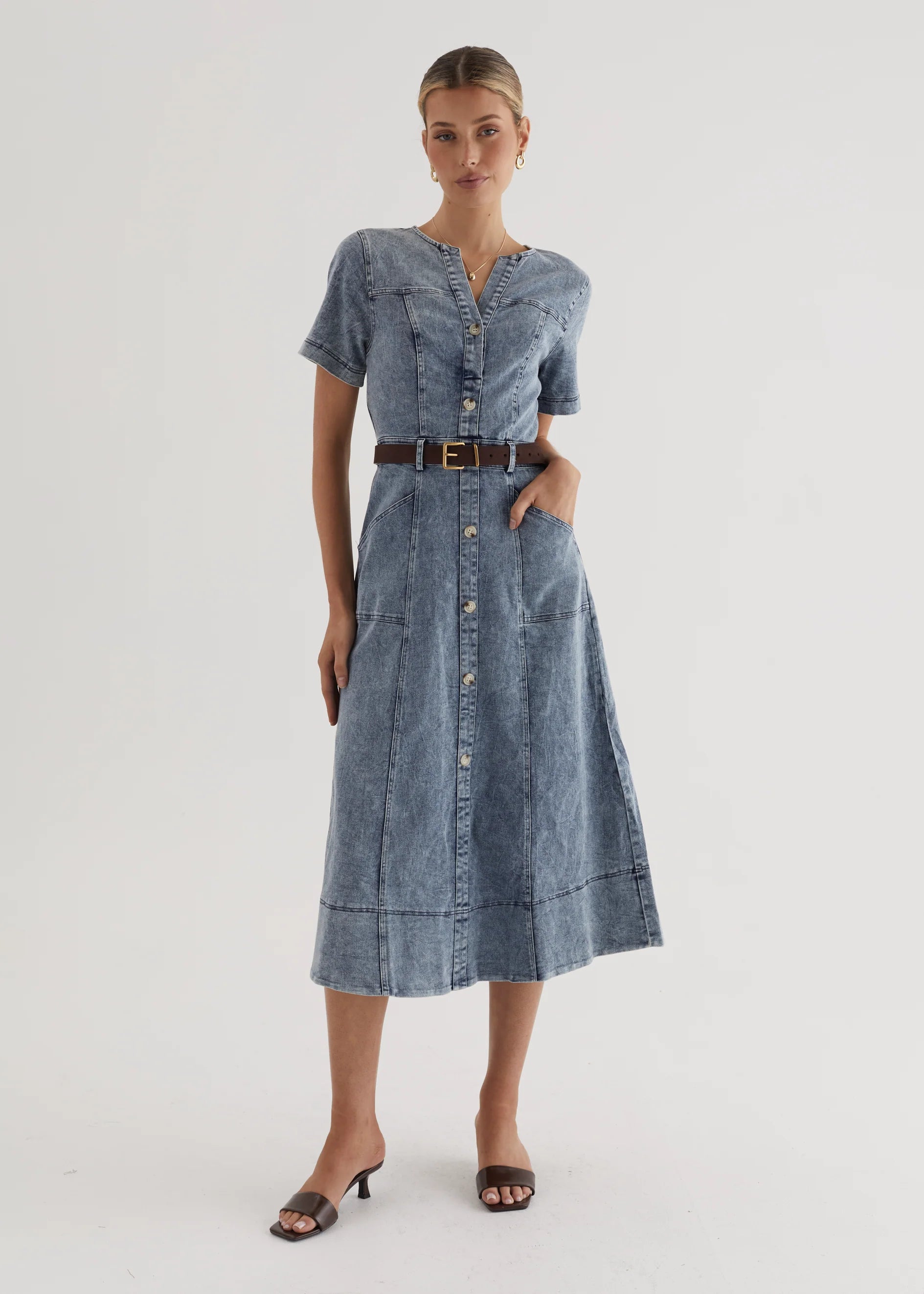 Petra Denim Midi Dress - Washed Blue