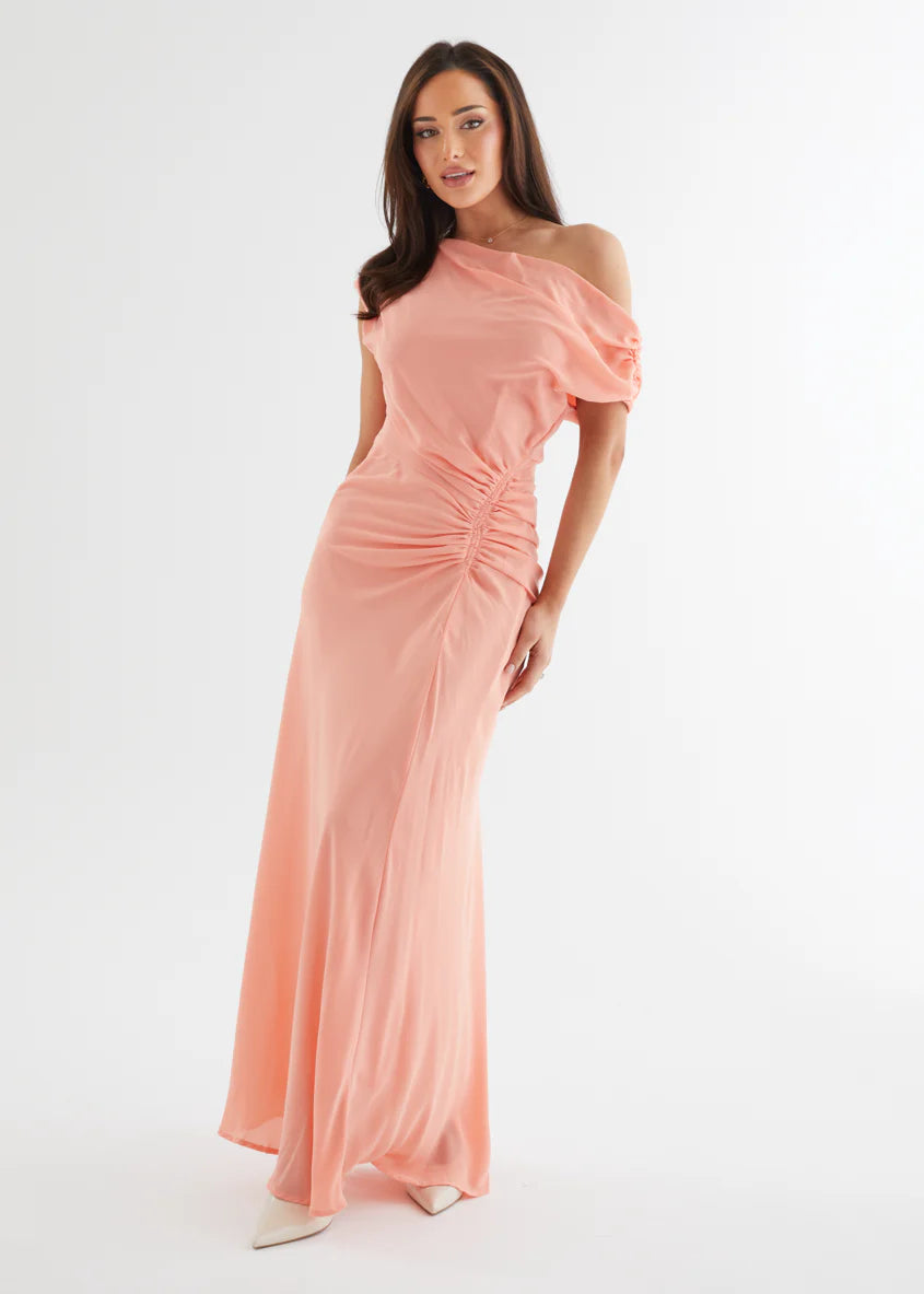 Flirtini One Shoulder Maxi Dress - Peach