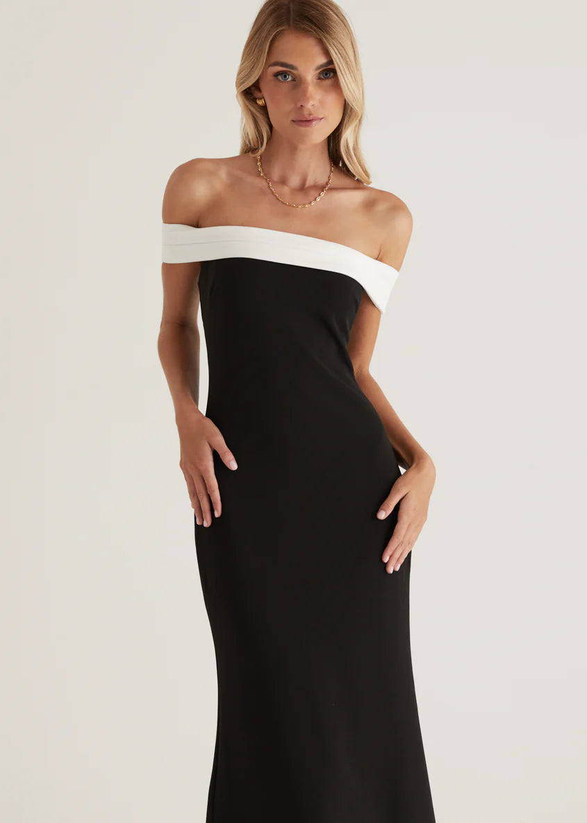 Violet Off Shoulder Maxi Dress - Black