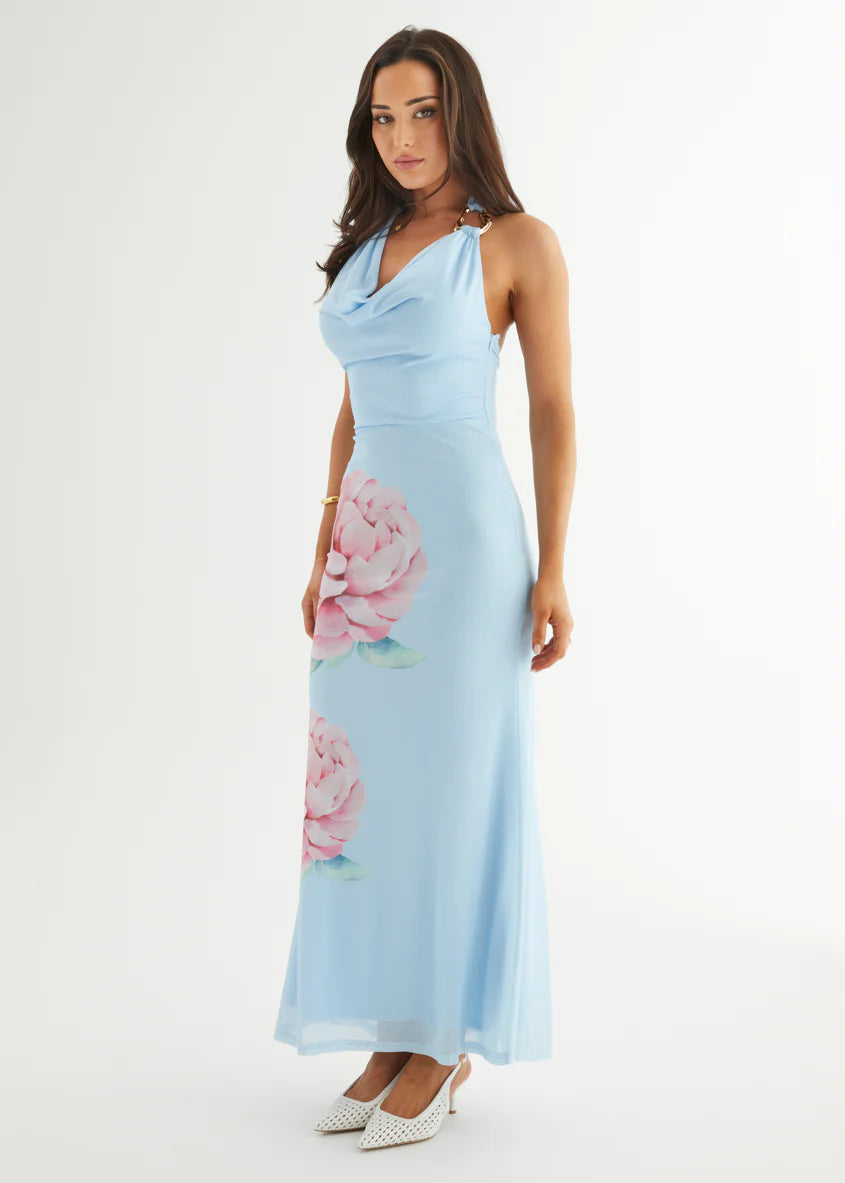 Amarli Mesh Maxi Dress - Blue Flowers