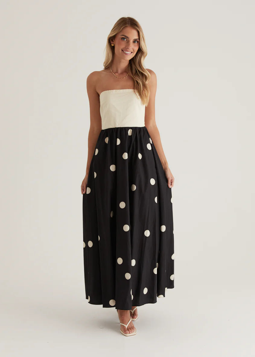 Nadya Strapless Maxi Dress - Cream Polka