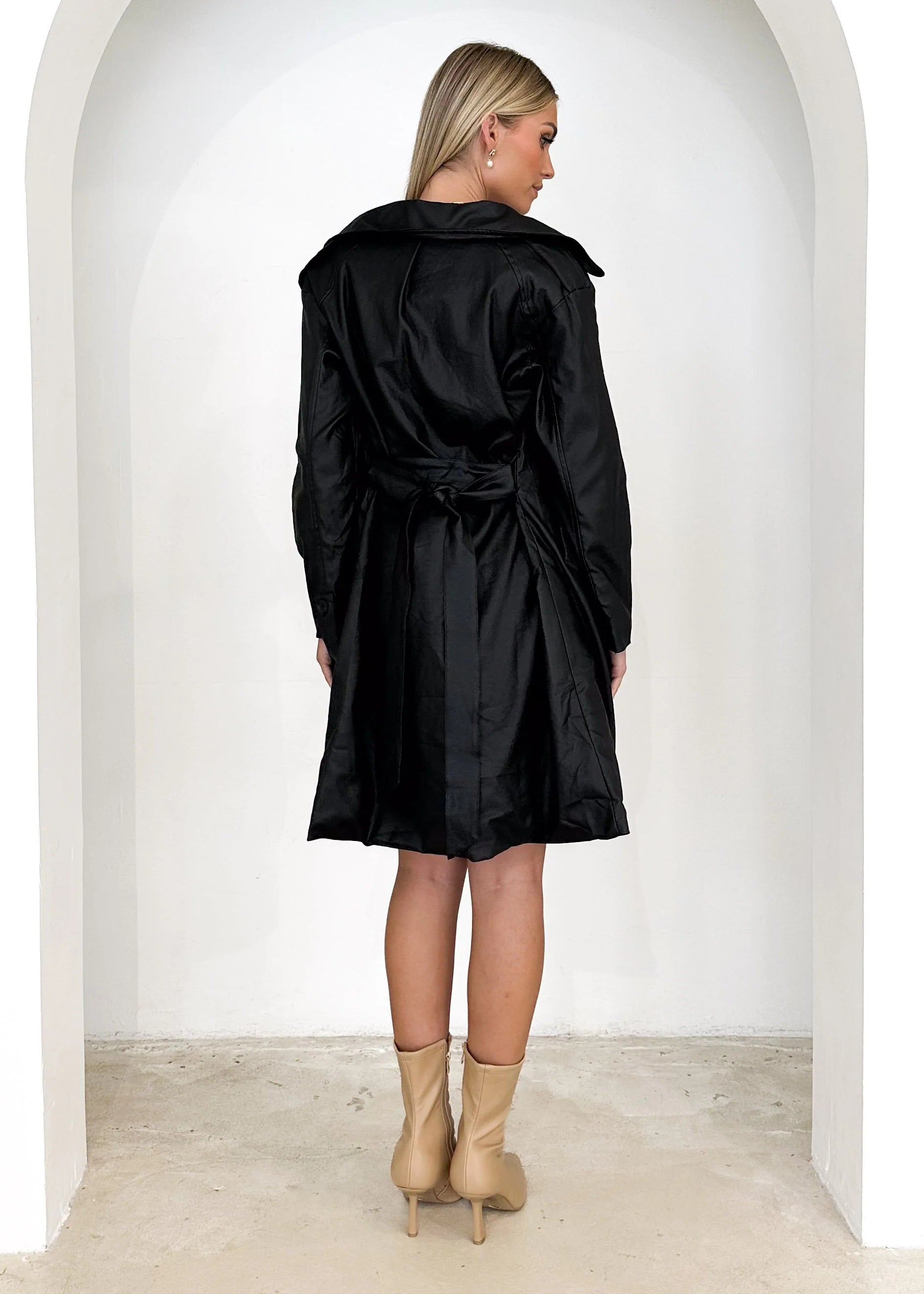 Rexia Coated Trench Coat - Black