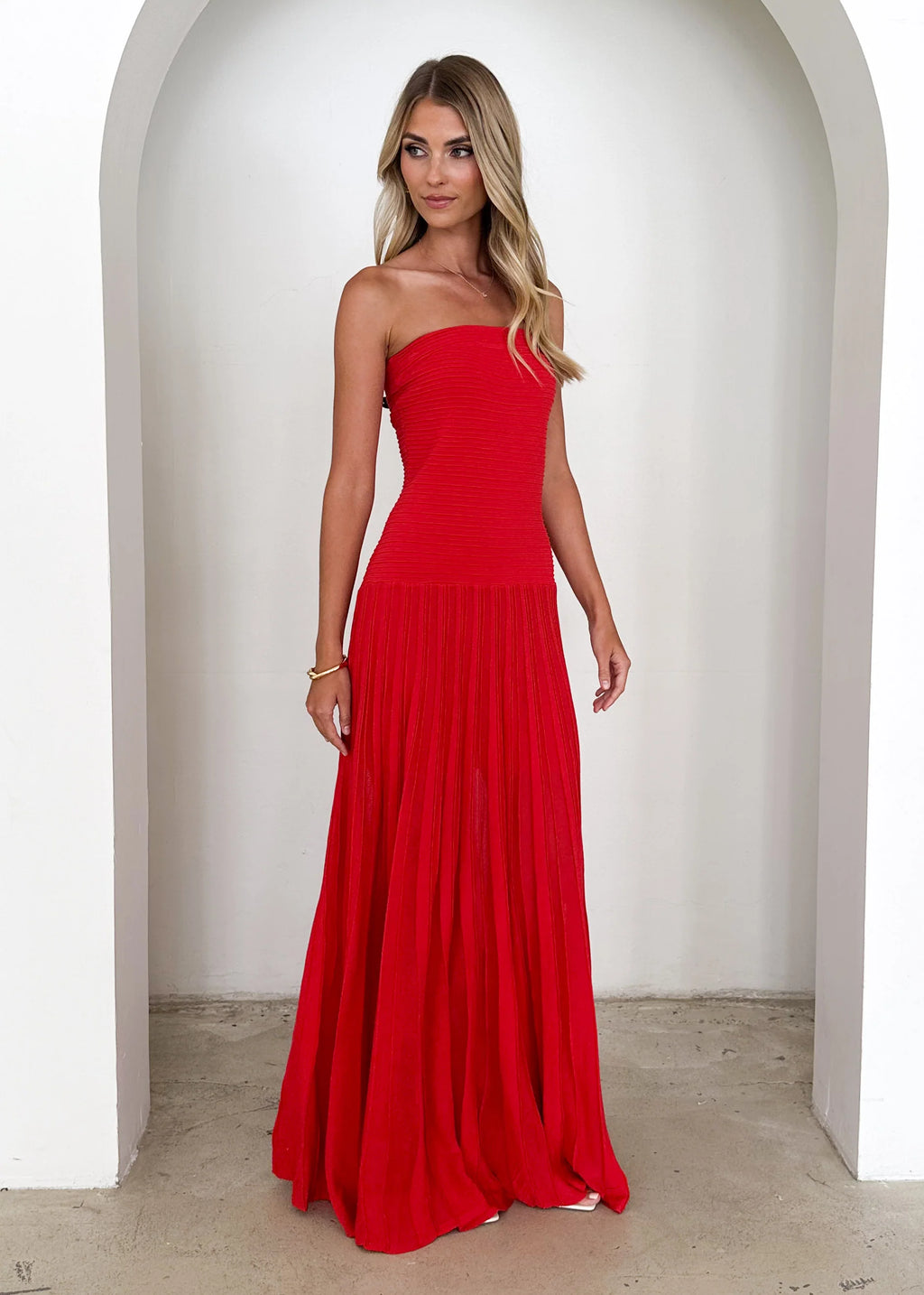 Mabel Strapless Maxi Dress - Red