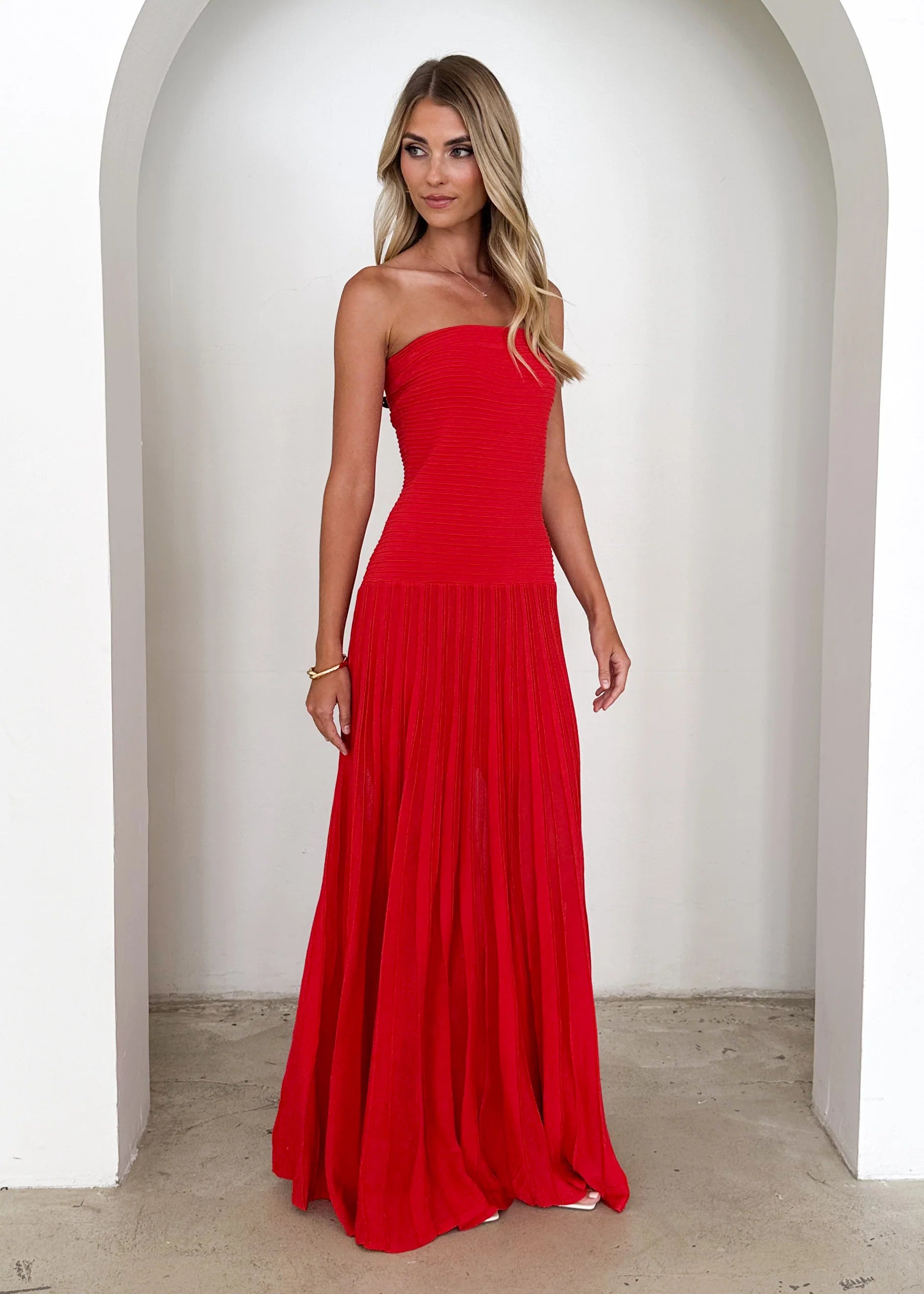 Mabel Strapless Maxi Dress - Red