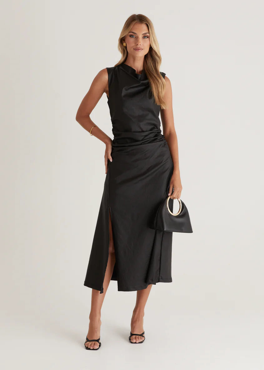 Romella Coated Midi Dress - Black