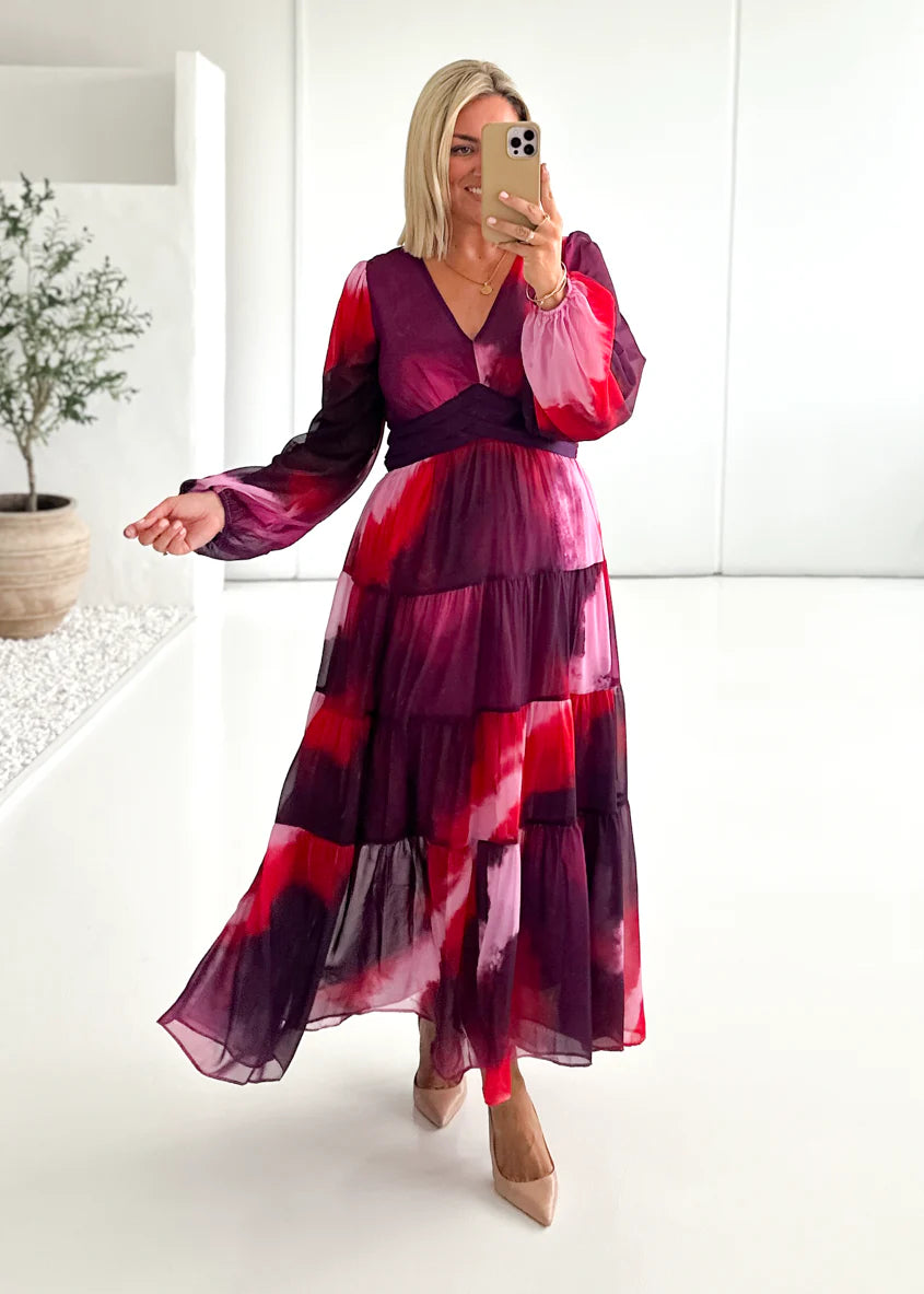Mayella Maxi Dress - Plum Tie Dye