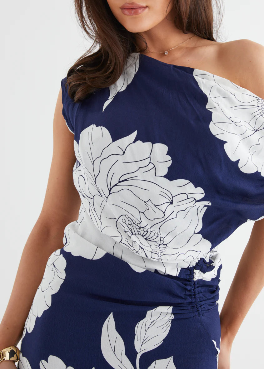 Aida Drop Shoulder Maxi Dress - Navy Bloom